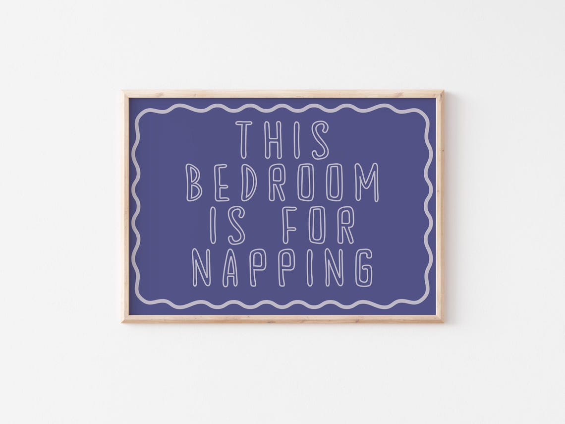 This Bedroom Is For Napping Navy White Outline Typography Poster - Image 3