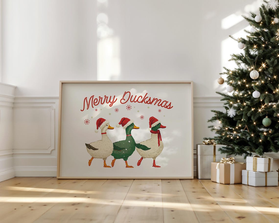 Merry Ducksmas Three Adorable Ducks in Santa Hats Christmas Poster - Image 4