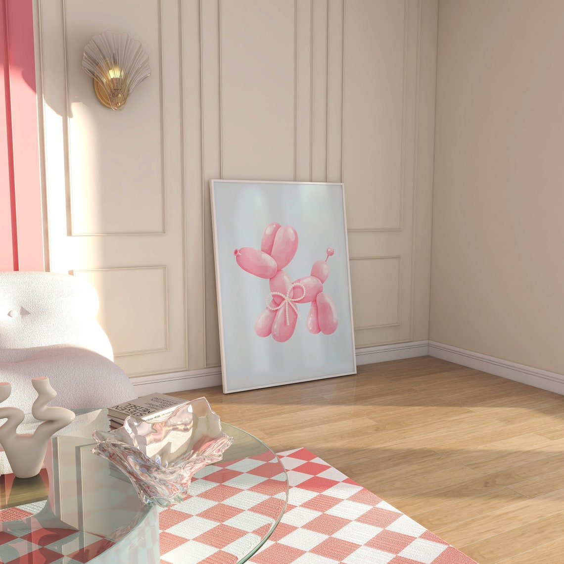 Pink Balloon Dog Pearl Bow Preppy Y2K Girly Aesthetic Poster - Image 2
