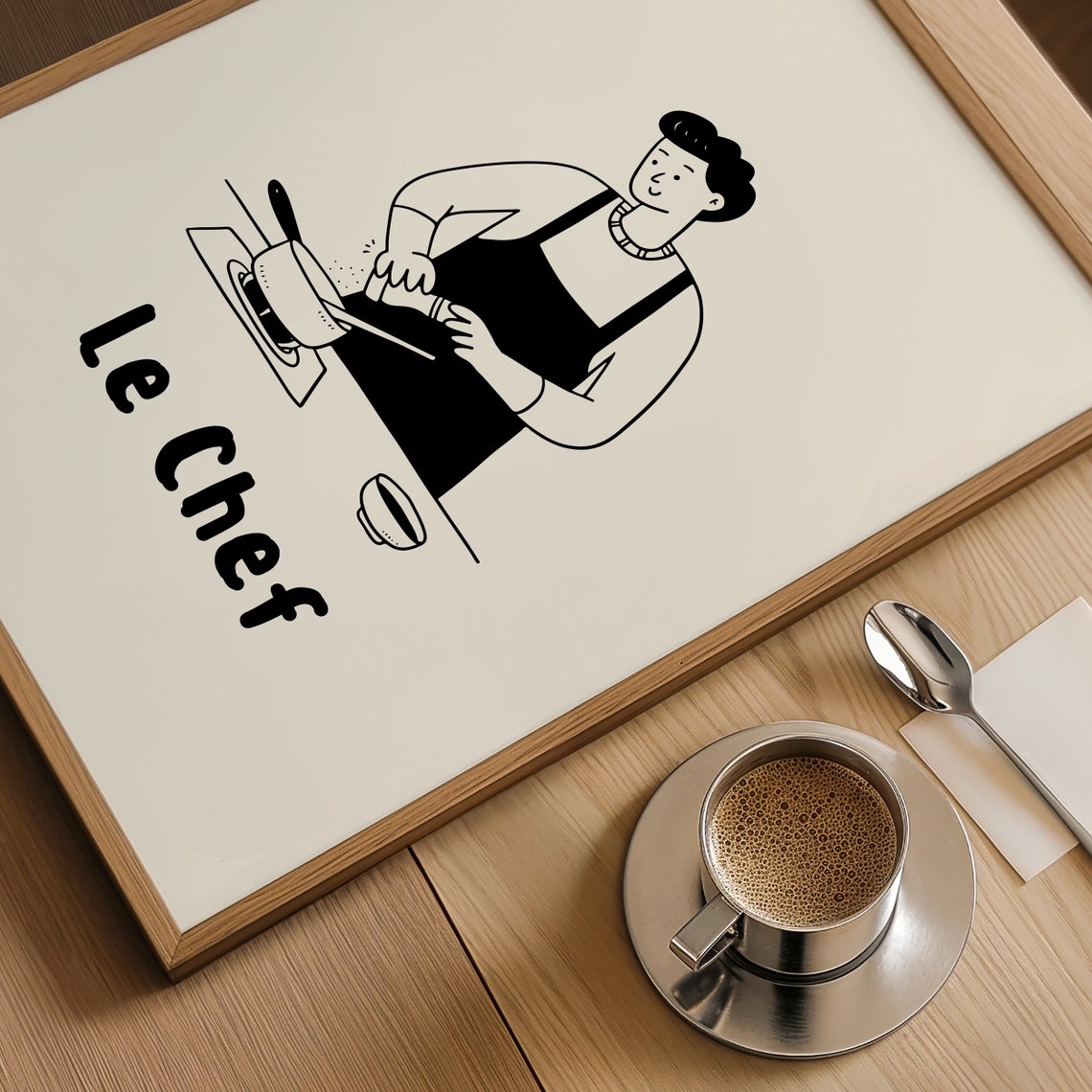 Le Chef Minimalist French Chef Whisking Soup Kitchen Art Poster - Image 3