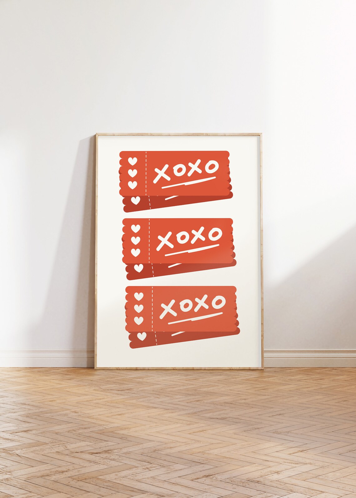 Red XOXO Love Ticket Stubs With Hearts Retro Valentine's Day Wall Art - Image 3