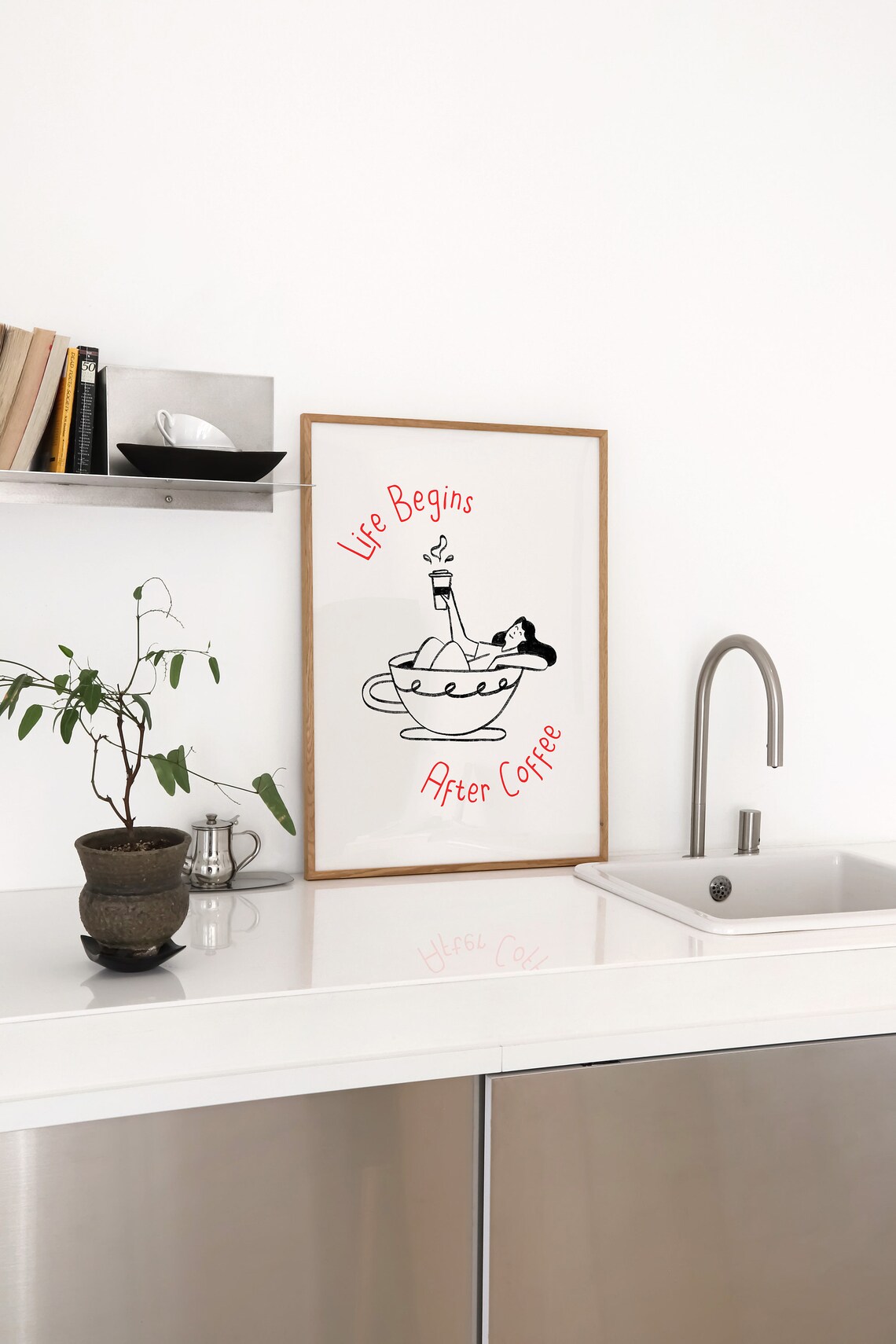 Life Begins After Coffee Woman In Giant Cup Hand Drawn Poster - Image 5