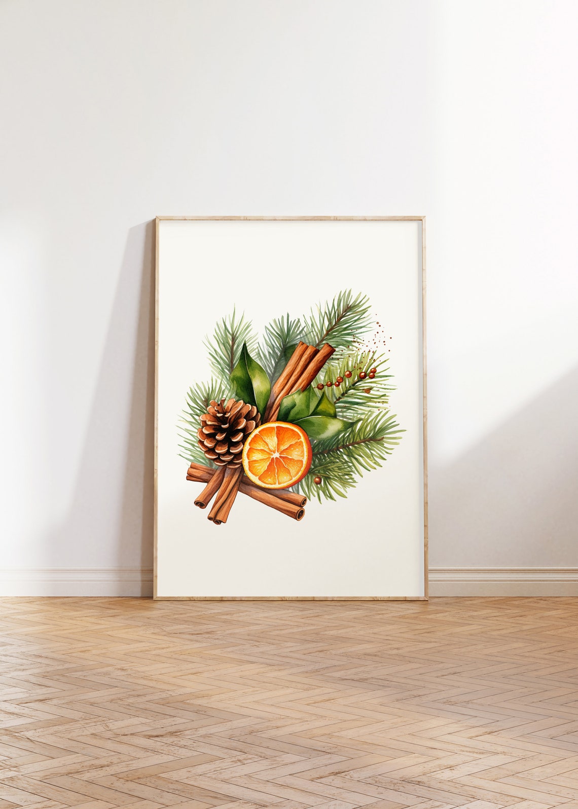 Rustic Watercolor Pine Cinnamon and Orange Slice Holiday Poster - Image 3