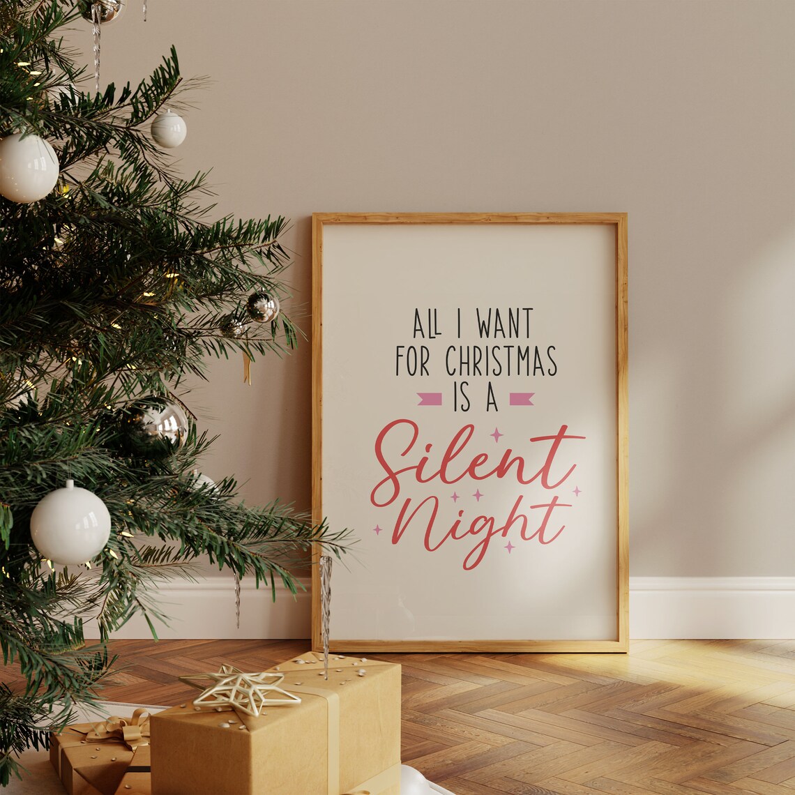 All I Want For Christmas Is A Silent Night Typography Poster - Image 4