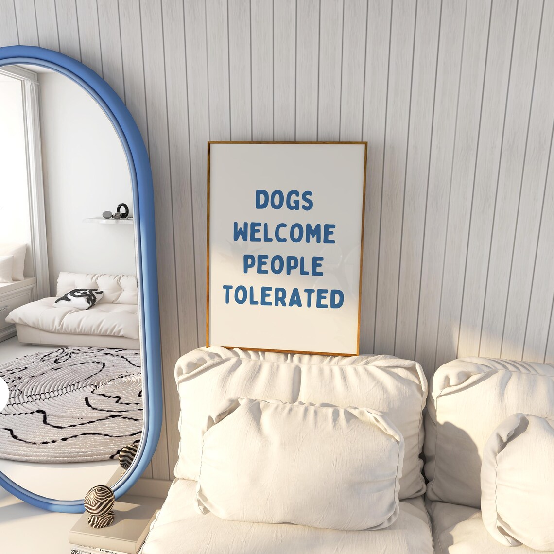 Dogs Welcome People Tolerated Blue Funny Dog Statement Poster - Image 2