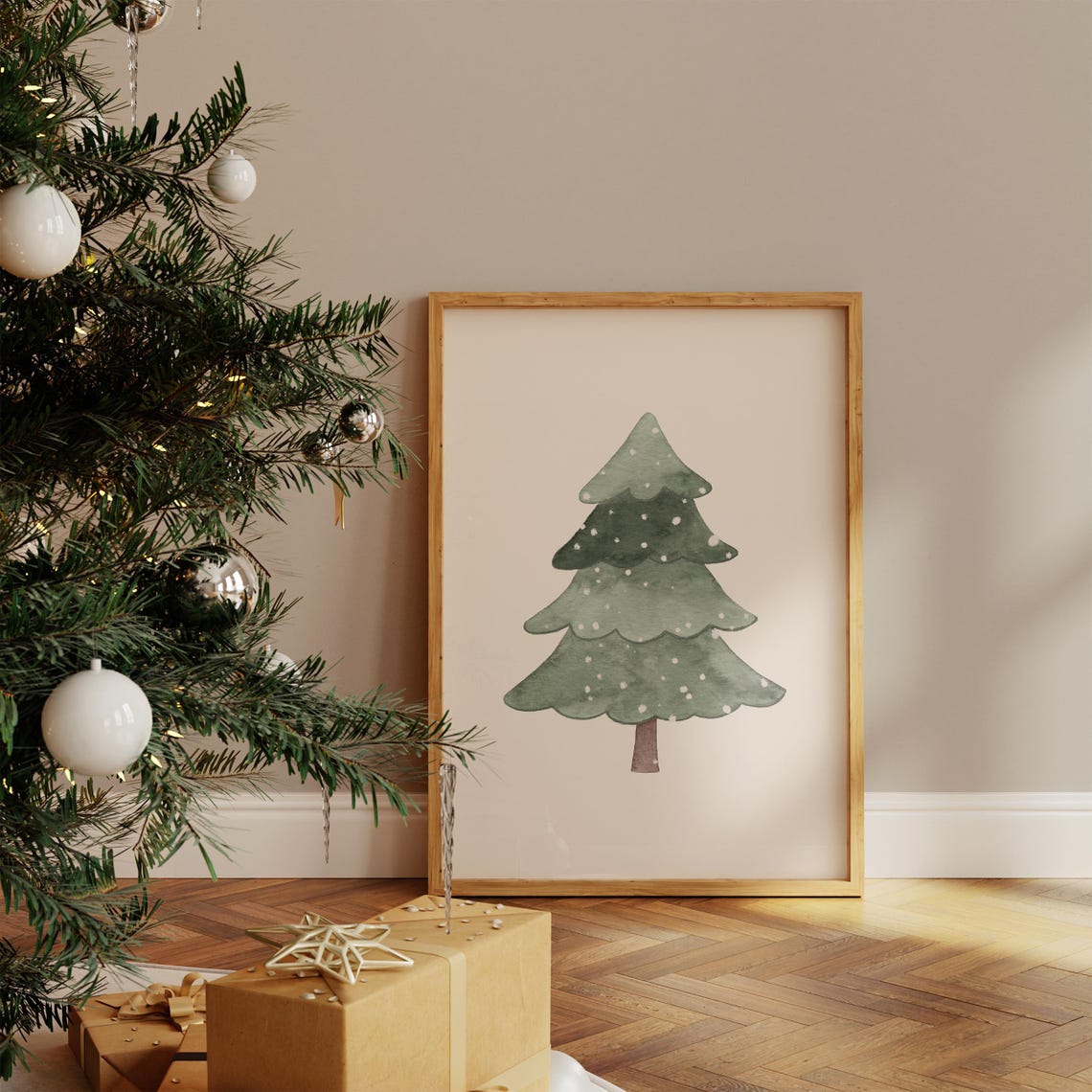 Christmas Tree Print Christmas Art Minimalist Christmas Wall Decor Evergreen Tree Painting Festive Decor - Image 4
