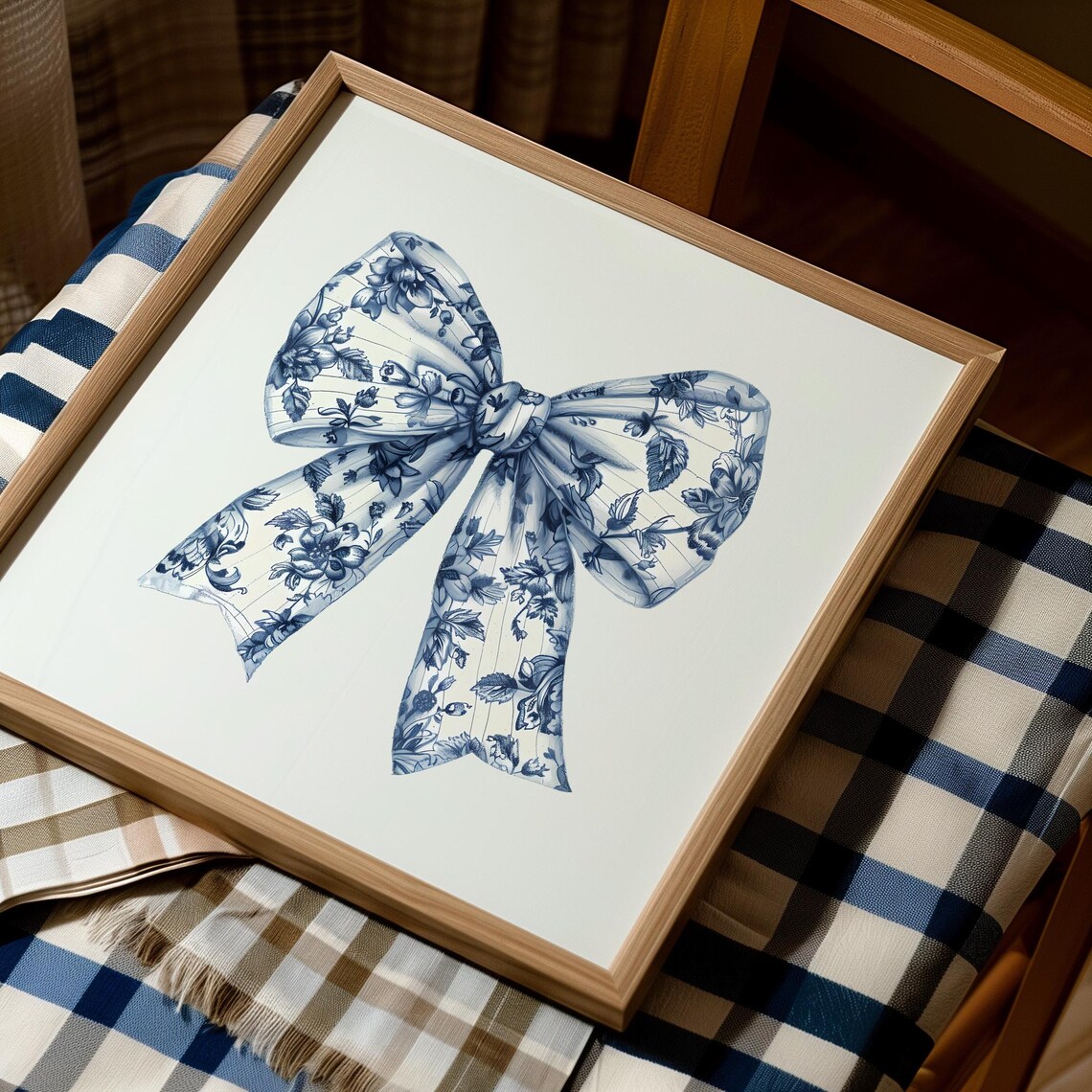Blue Chinoiserie Floral Bow Coquette Grandmillennial Nursery Decor Poster - Image 2