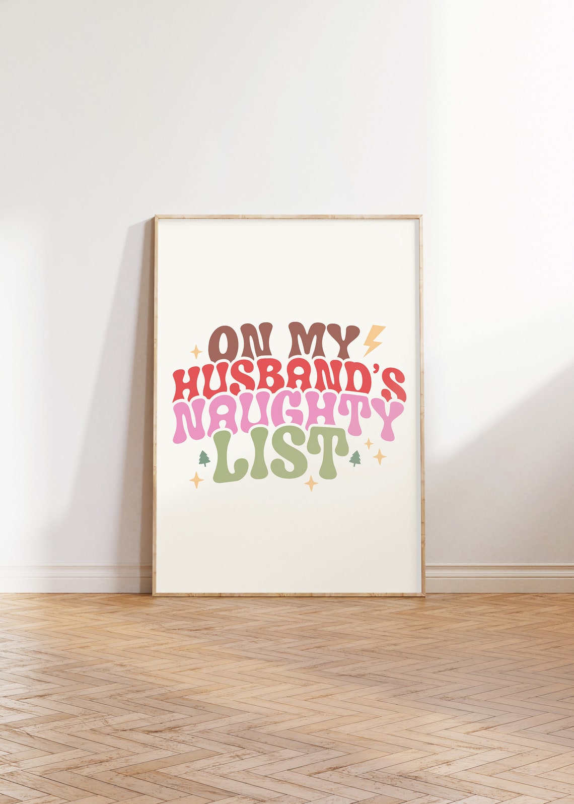 On My Husband's Naughty List Retro Christmas Typography Wall Art - Image 2