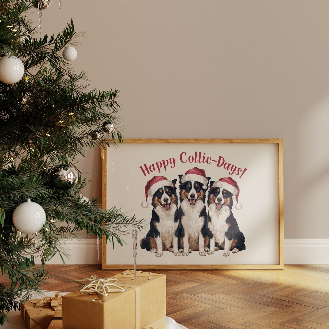Happy Collie Days Australian Shepherd Christmas Santa Poster - Image 4