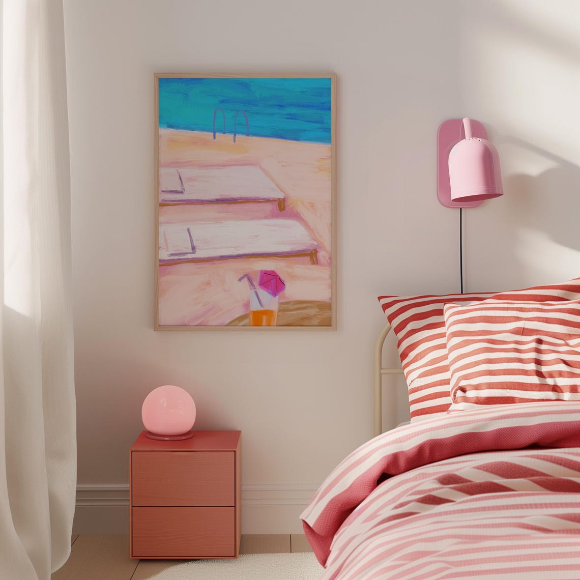 Pastel Pool Deck Pink Lounge Chairs Cocktail Summer Art Poster - Image 5