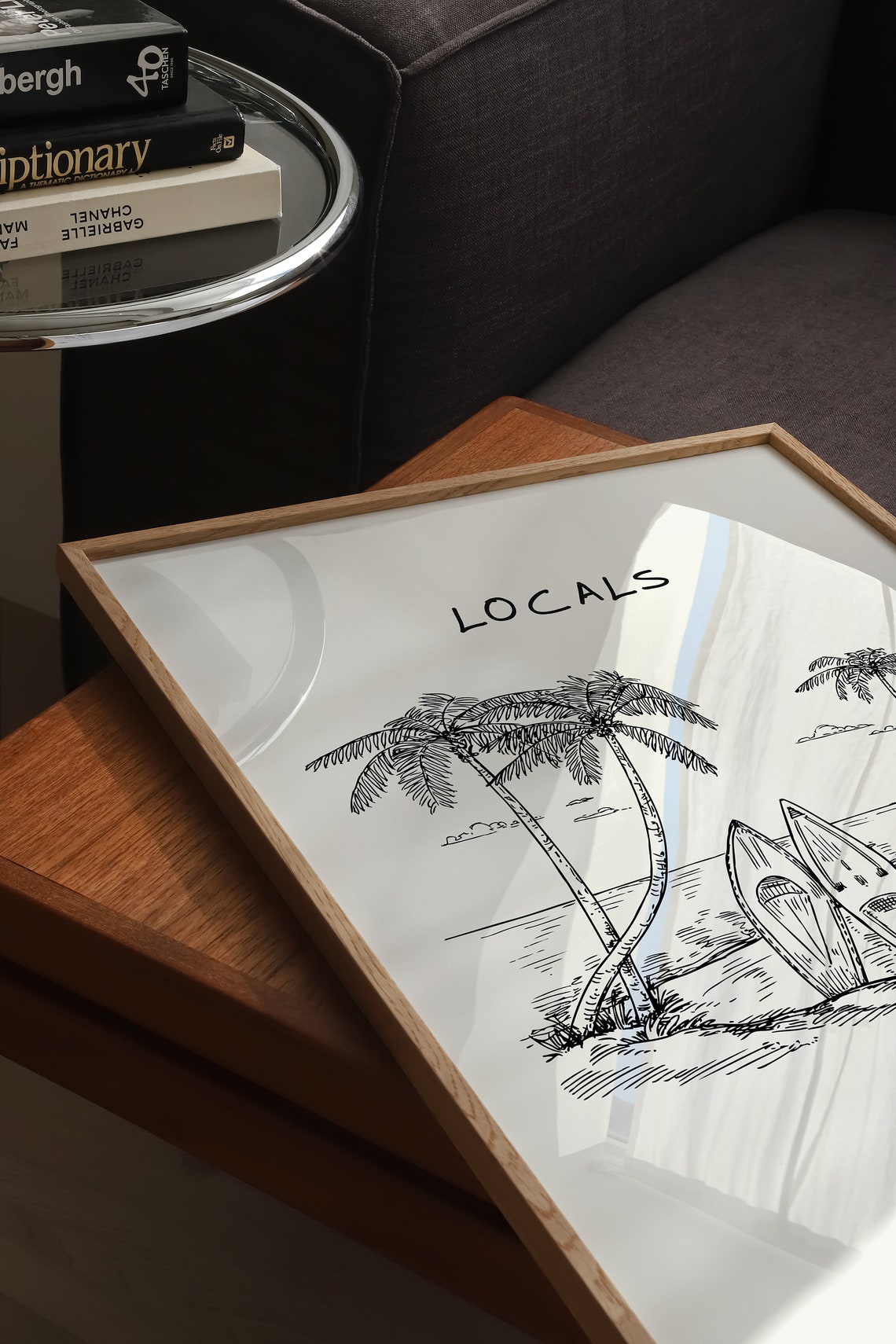 Locals Only Surf Beach Palm Trees Minimal Line Drawing Surf Poster - Image 2