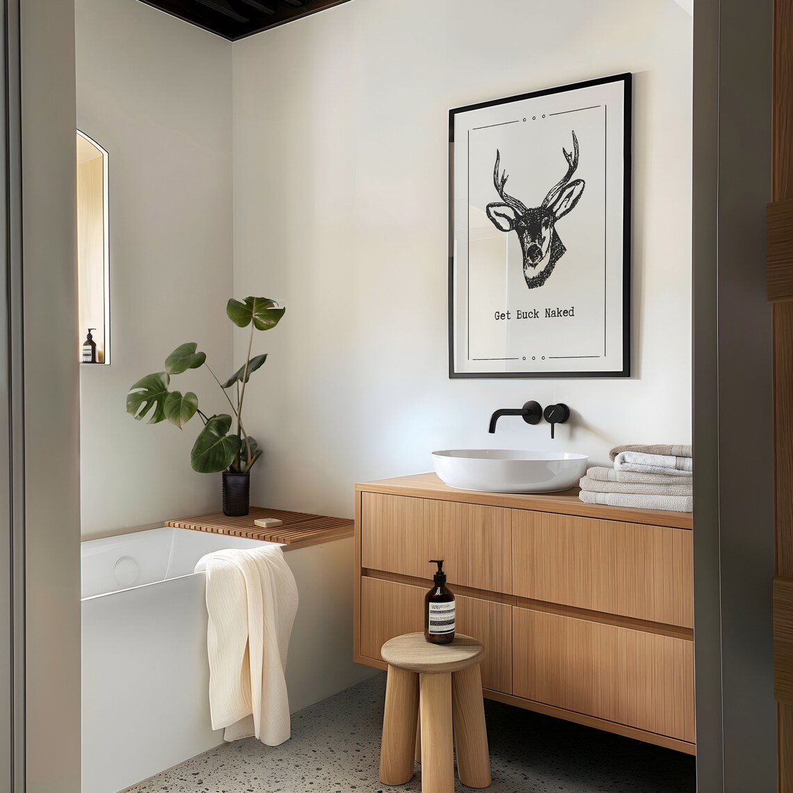 Vintage Retro Deer Bathroom Art Print, Minimalist - Image 3
