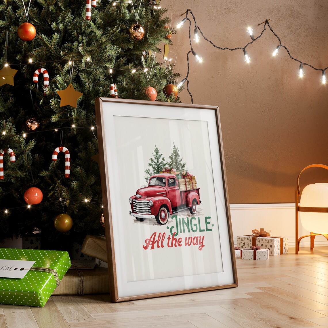 Jingle All the Way Red Vintage Truck Christmas Farmhouse Poster - Image 2