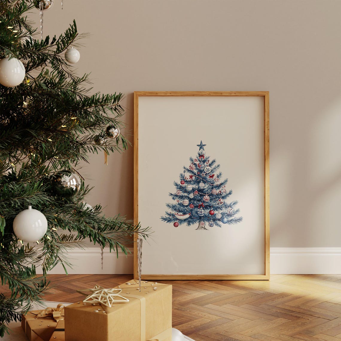 Nautical Christmas Tree Watercolor Blue Coastal Holiday Decor Poster - Image 4