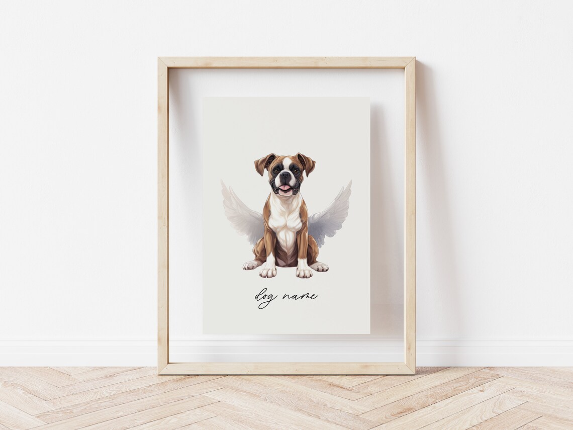Boxer Dog Angel Wings Sitting Puppy Memorial Portrait Poster - Image 5