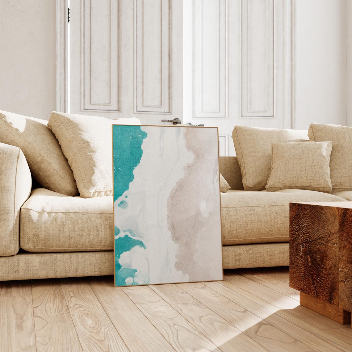 Turquoise Water And Soft White Foam On Beige Sandy Shore Print - Image 5