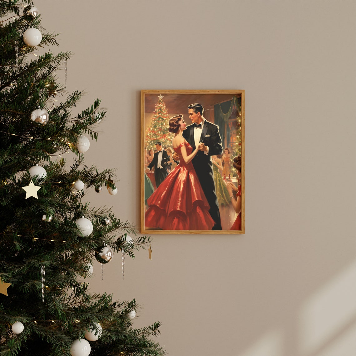 Vintage Christmas Ballroom Dancing Couple Holiday Romance Poster - Image 2