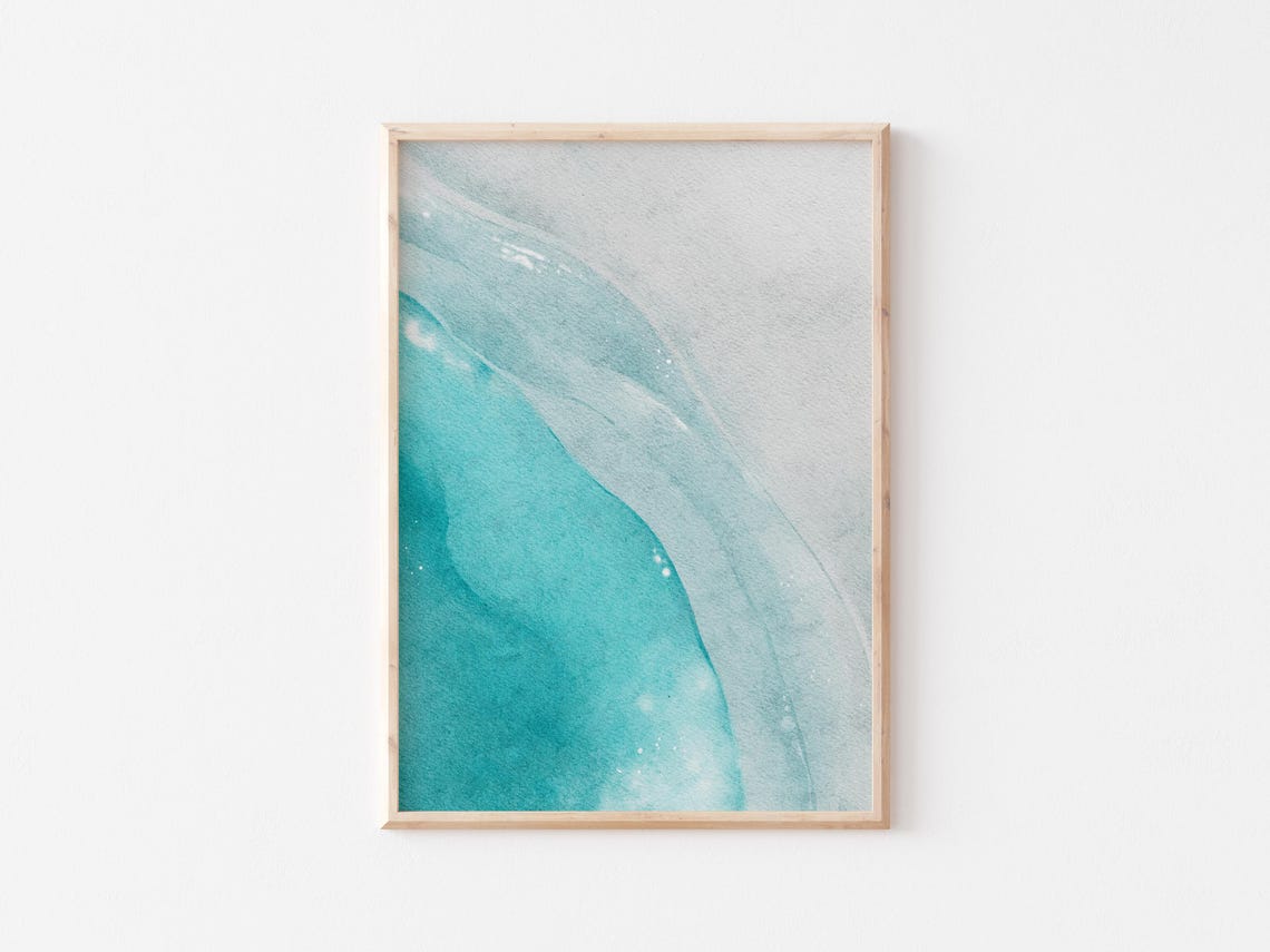 Teal Blue Ocean Swirl Abstract Watercolor Modern Coastal Decor Poster - Image 2