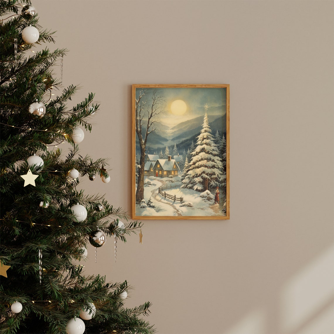 Vintage Christmas Painting Vintage Snow Landscape Christmas Village Wall Art Winter Wall Art Christmas Season Holidays Art - Image 2