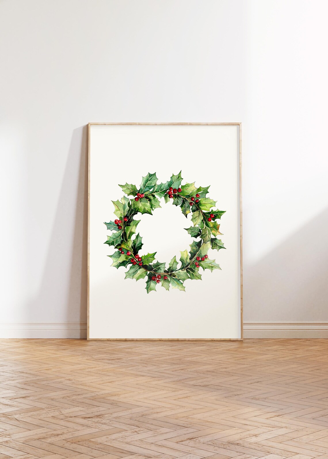 Holly Berry Wreath Watercolor Botanical Christmas Holiday Poster - Image 4