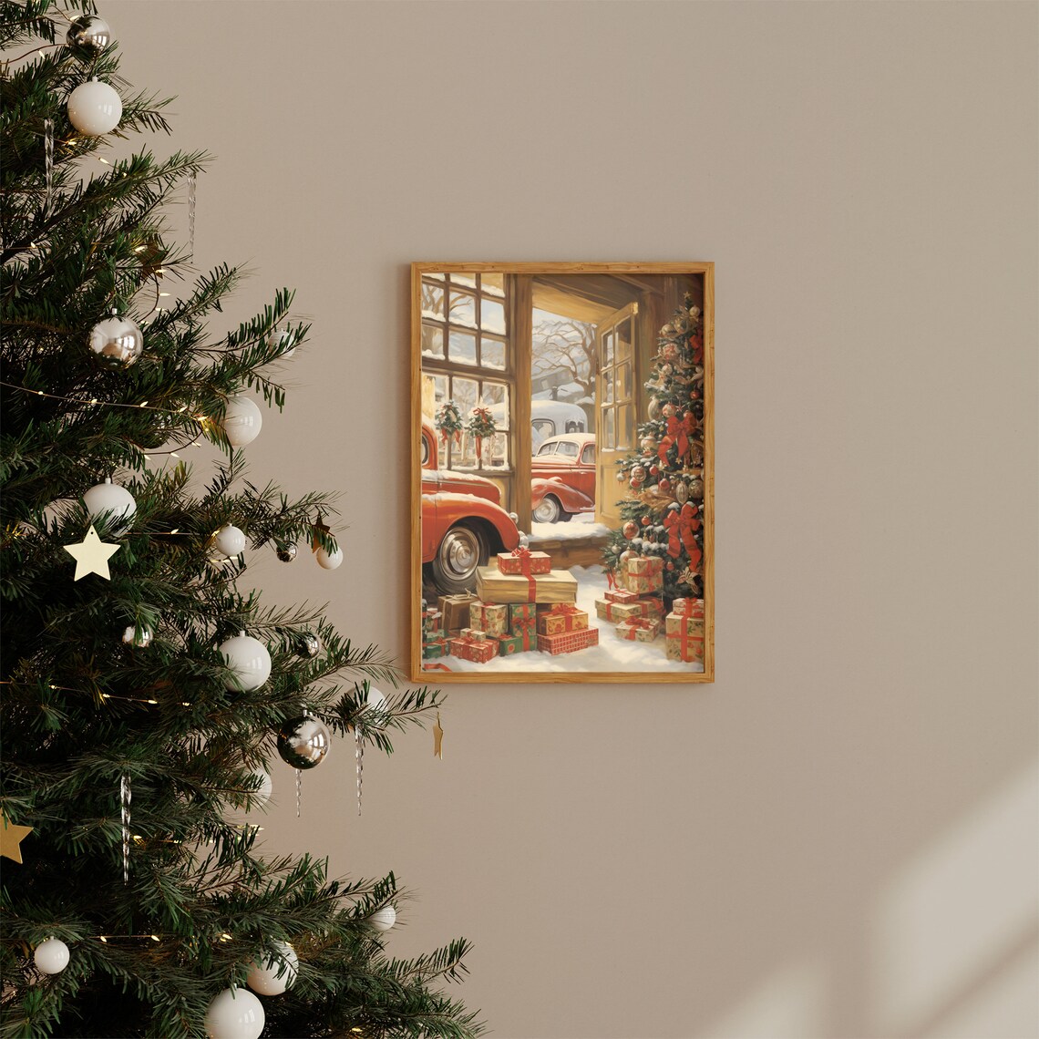 Vintage Red Truck Christmas Homecoming Snowy Driveway Poster - Image 2
