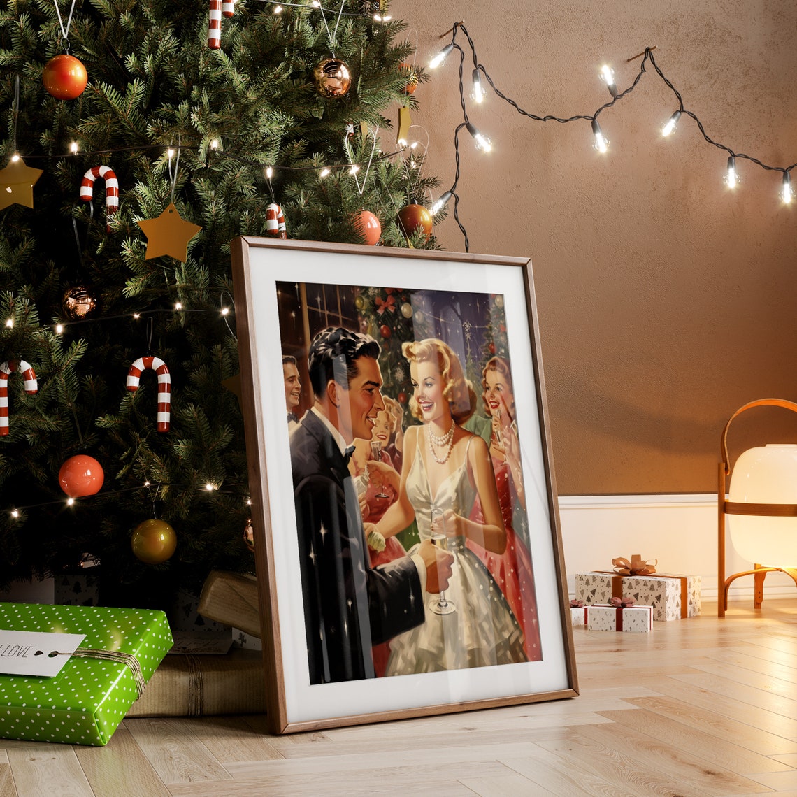 Vintage 1950s Christmas Party Couple Champagne Celebration Poster - Image 4