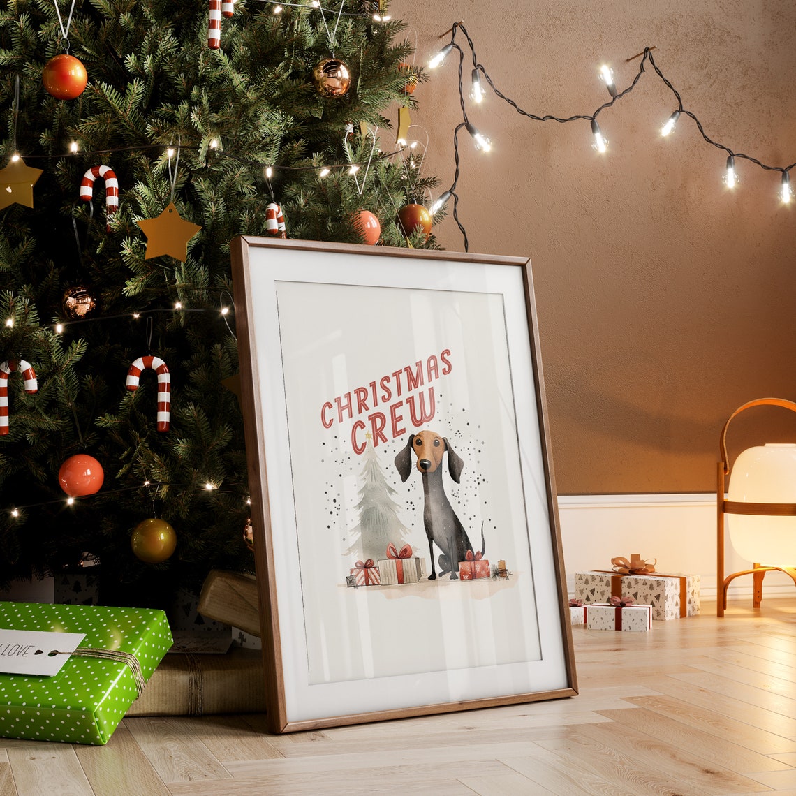Christmas Crew Watercolor Dachshund Dog Holiday Gift Scene Poster - Image 2
