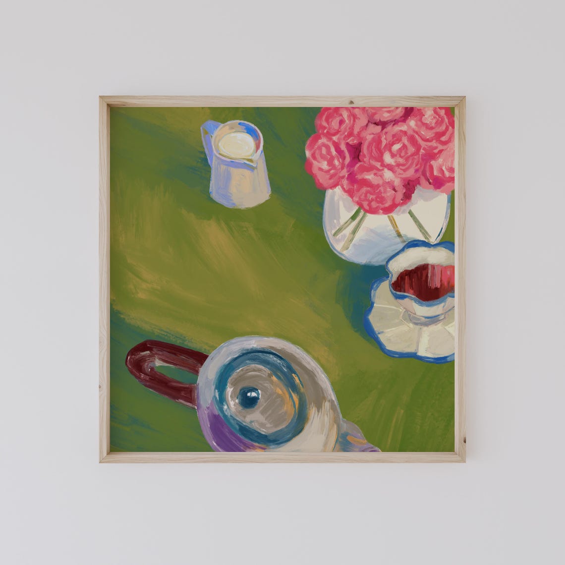 Bright Maximalist Tea Time Teapot Roses Colorful Kitchen Wall Art - Image 2