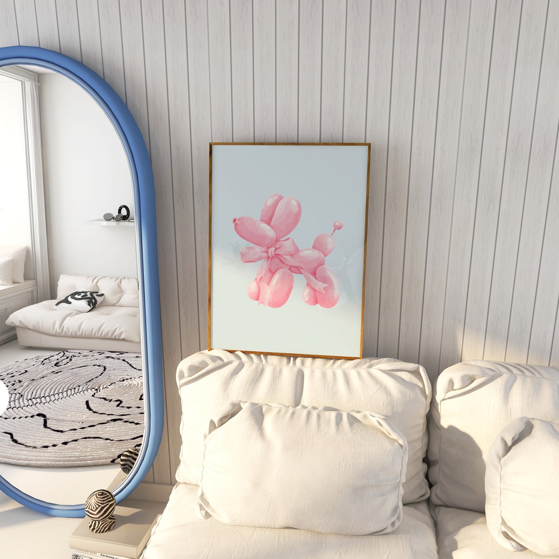 Pink Balloon Dog With Pink Bow Watercolor Coquette Wall Decor Poster - Image 2