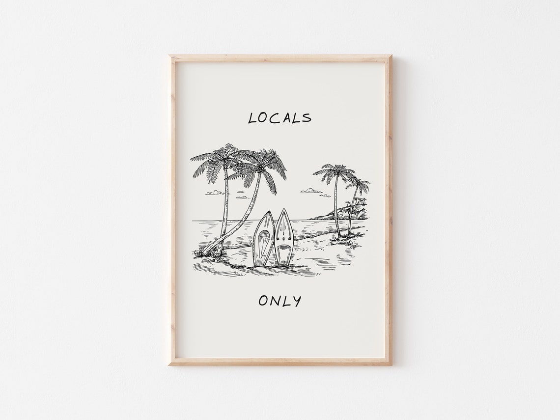 Locals Only Surf Beach Palm Trees Minimal Line Drawing Surf Poster - Image 5
