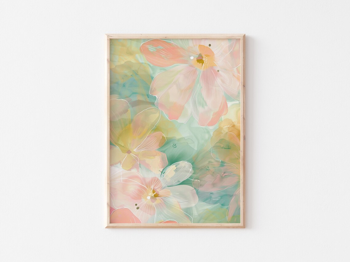 Abstract Flower Botanical Pink Green Wall Art Print - Image 2