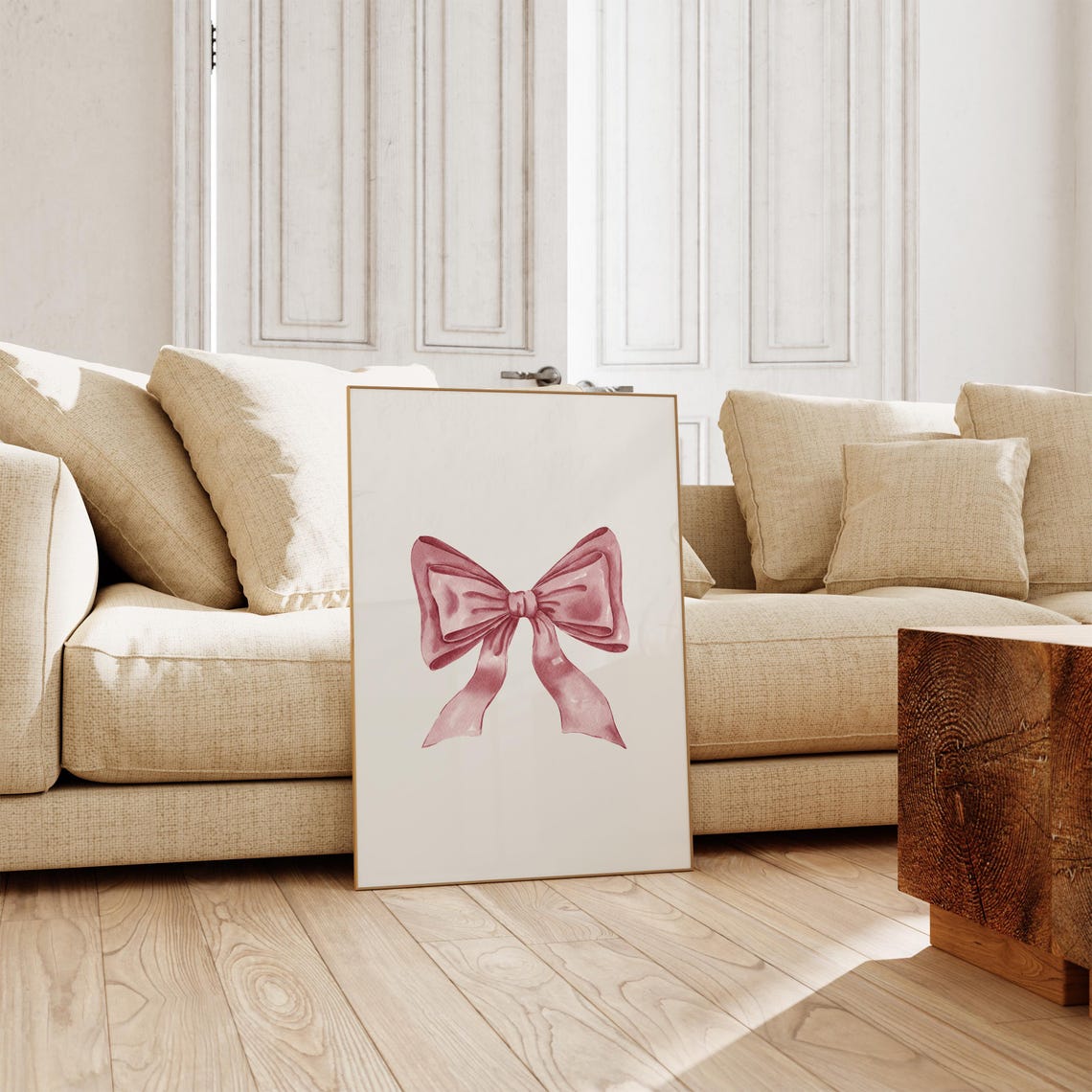 Dusty Rose Watercolor Bow Soft Pink Ribbon Balletcore Bedroom Print - Image 3