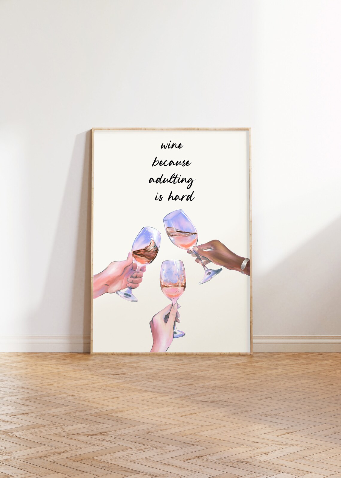 Wine Because Adulting Is Hard Toasting Watercolor Wall Poster - Image 5