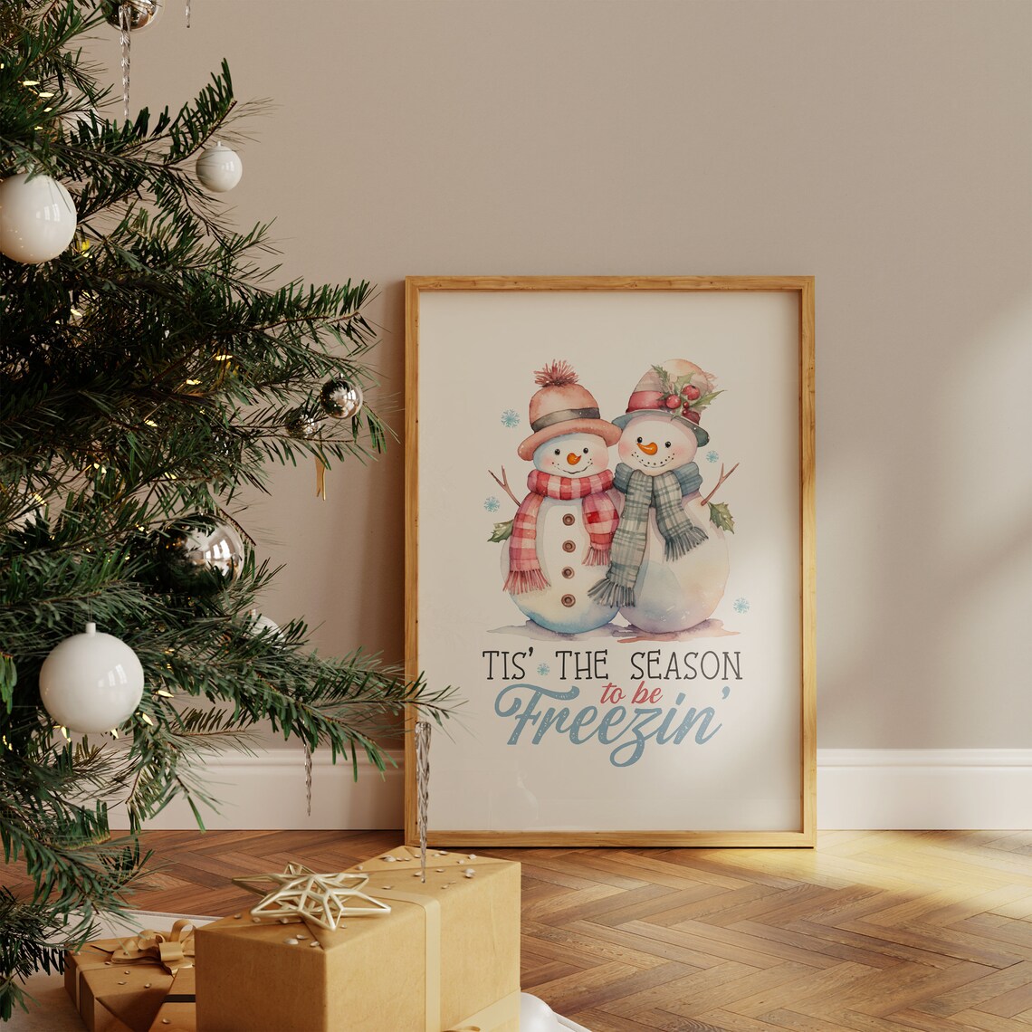 Tis the Season to Be Freezin Snowman Couple Christmas Poster - Image 4