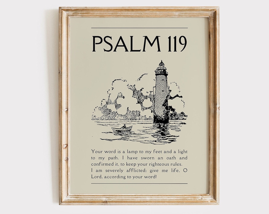 Psalm 119 Vintage Christian Wall Art, Bible Verse Print