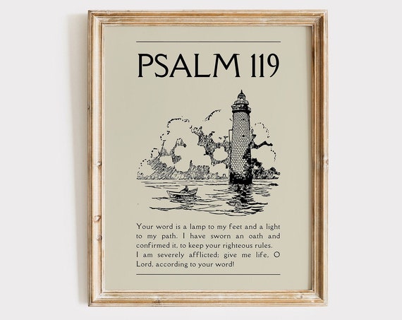 Psalm 119 Vintage Christian Wall Art, Bible Verse Print
