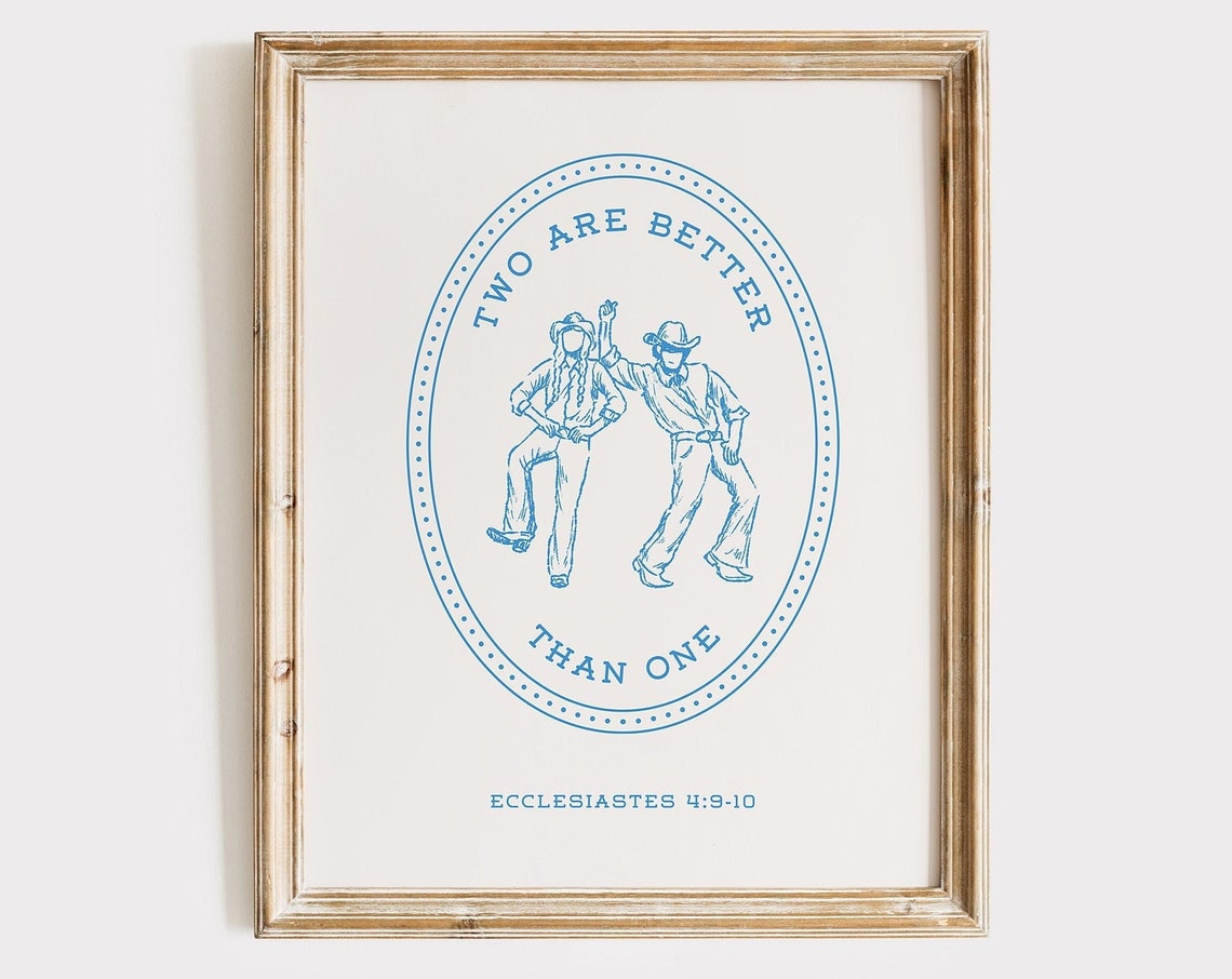 Two Are Better Than One Blue Dancing Cowboy Couple Bible Wall Art