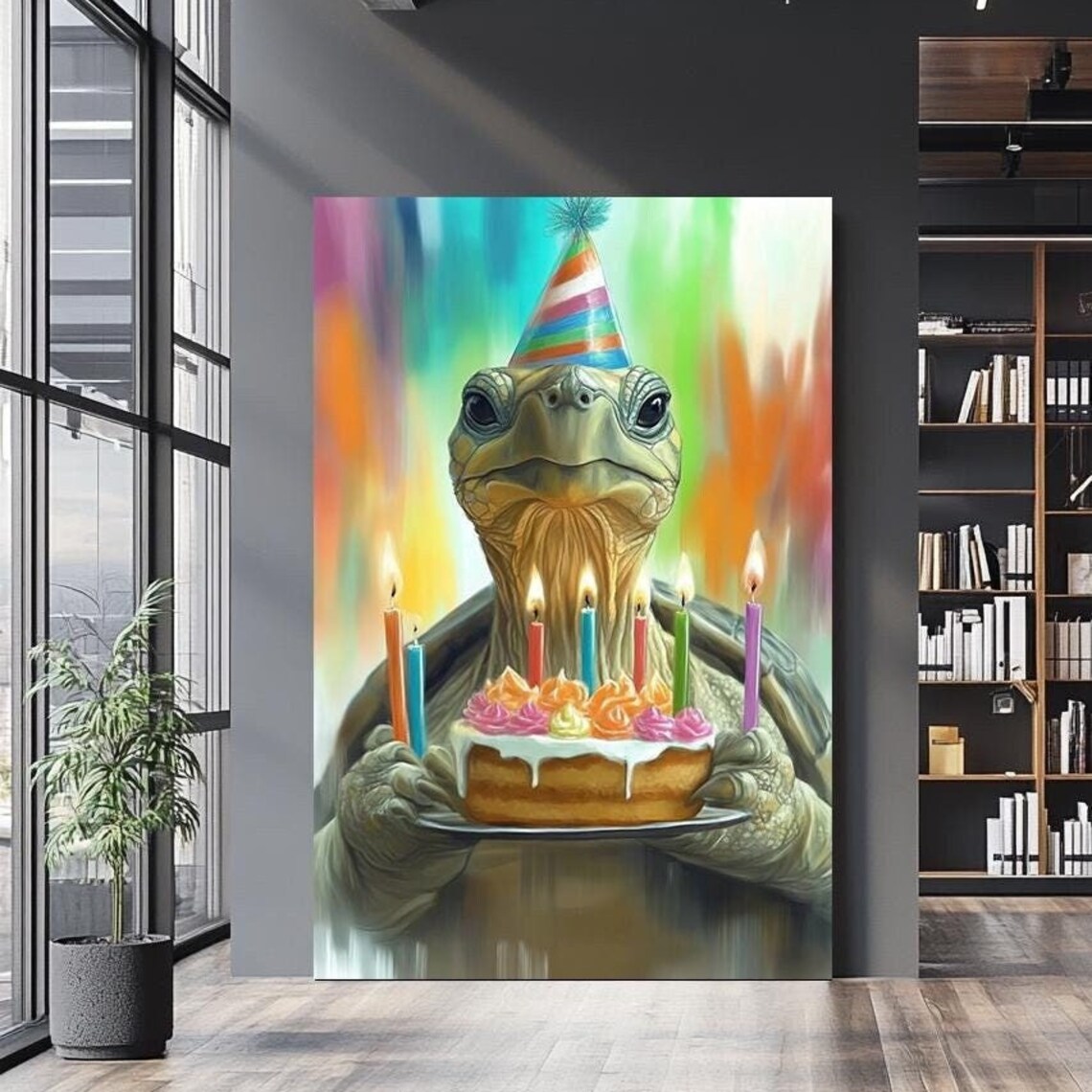 Birthday Turtle Wall Art Fun And Whimsical Animal Illustration For Colorful Home Decor Quirky Turtle Artwork Gift