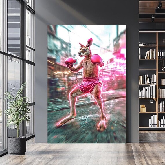 Neon Boxing Kangaroo Pink Gloves Urban Street Style Sports Wall Art Poster