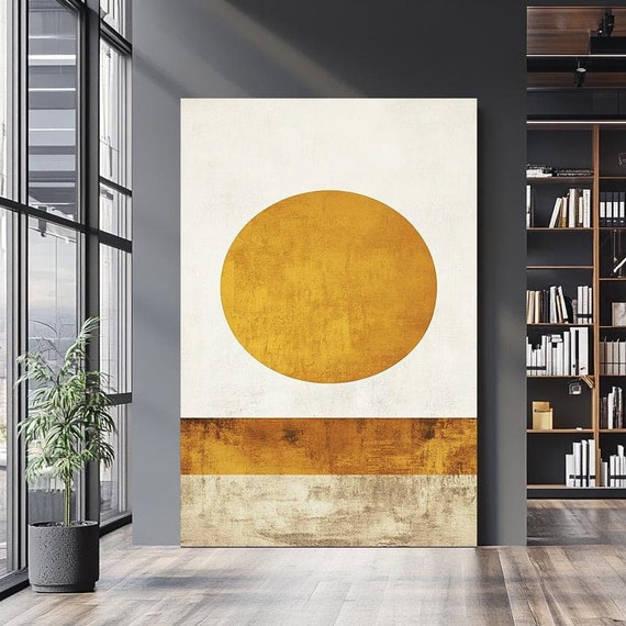 Minimalist Abstract Sun Wall Art Golden Sun Wall Art Modern Geometric Painting Abstract Wall Decor Abstract Yellow Painting