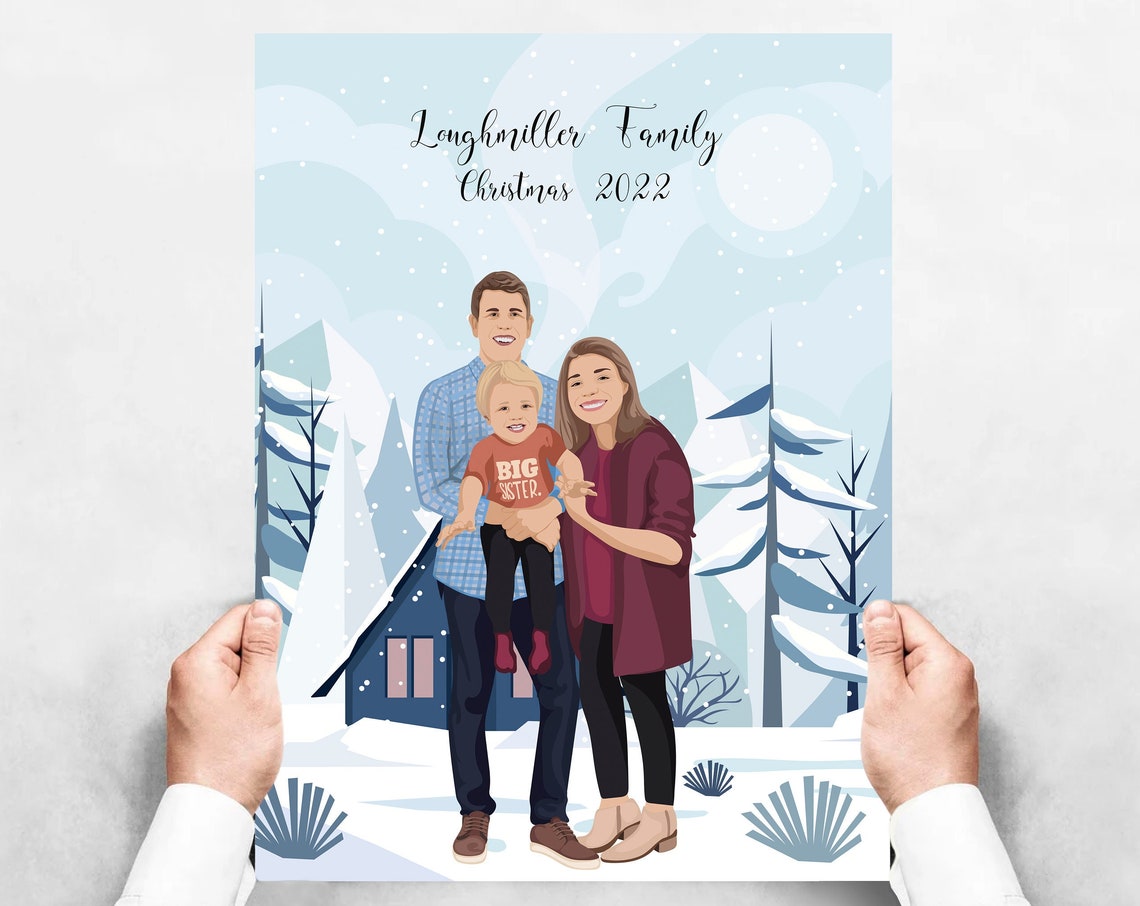 Personalized Family Christmas Portrait Custom Winter Gift Poster