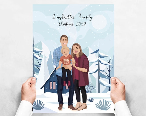 Personalized Family Christmas Portrait Custom Winter Gift Poster