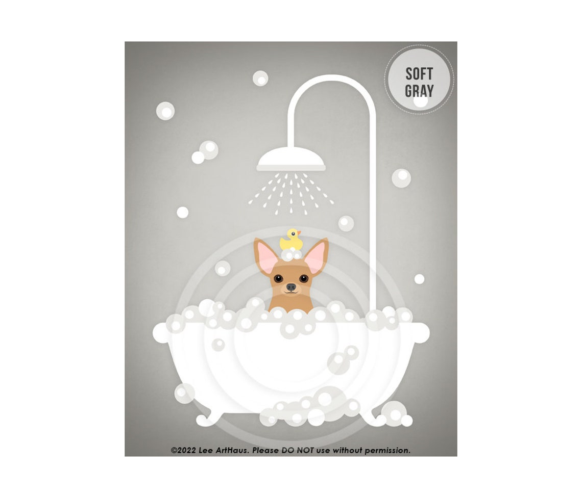 Tan Chihuahua Bubble Bath Shower Rubber Ducky Teal Bathroom Poster - Image 3