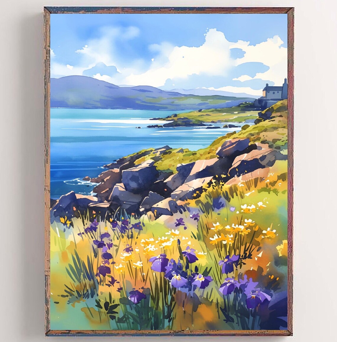 Achill Island Painting Ireland Watercolor Print Wildflowers Wall Art Irish Coastal Landscape Seascape Artwork Ireland Coastline Poster
