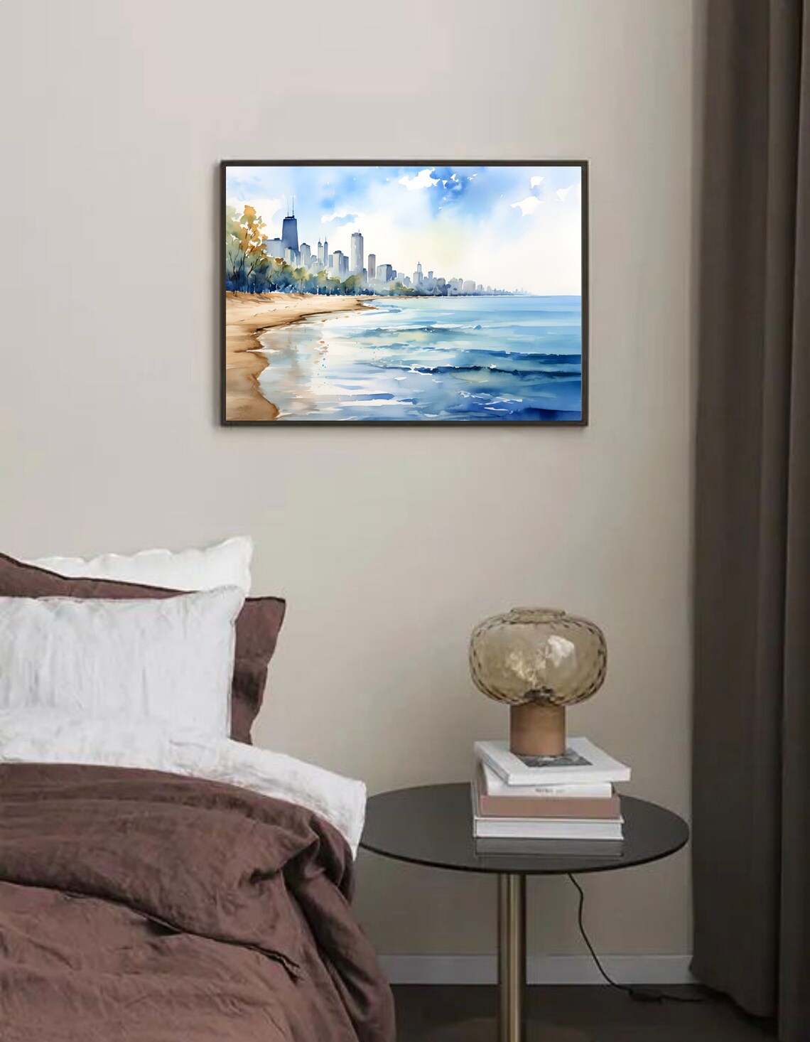 Ohio Street Beach Watercolor Art Print, Chicago Travel Poster - Image 2