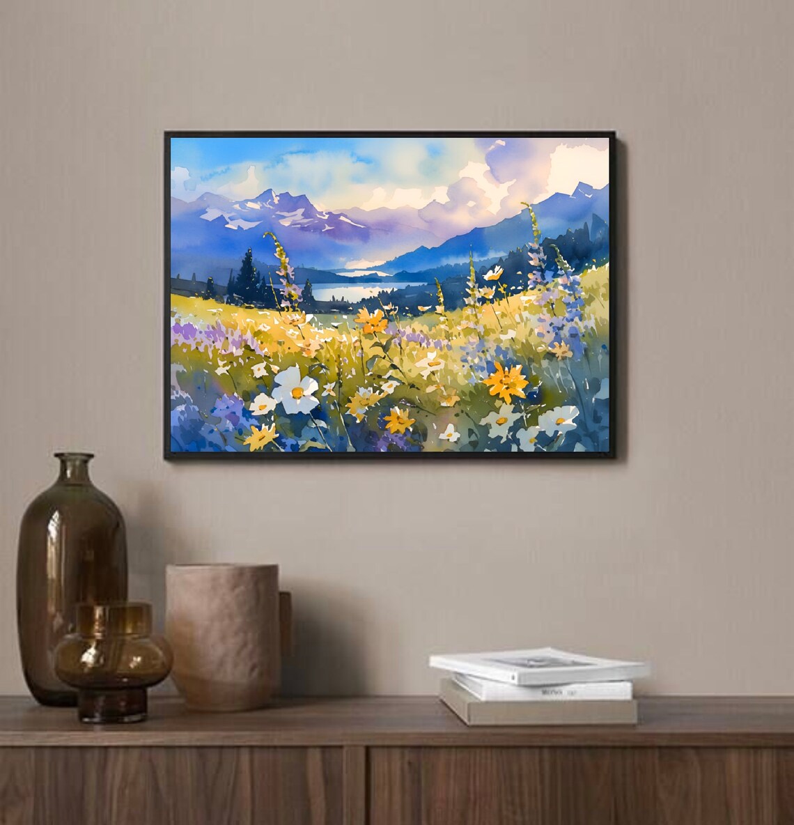 Graian Alps Watercolor Art Print, Swiss Valley - Image 2