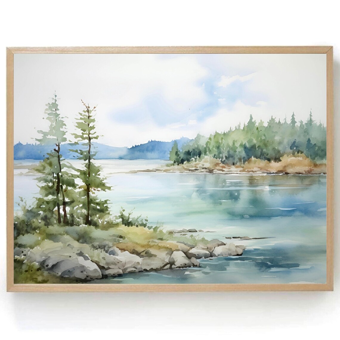 Moosehead Lake Alabama Forest Lake Pines Watercolor Landscape Poster