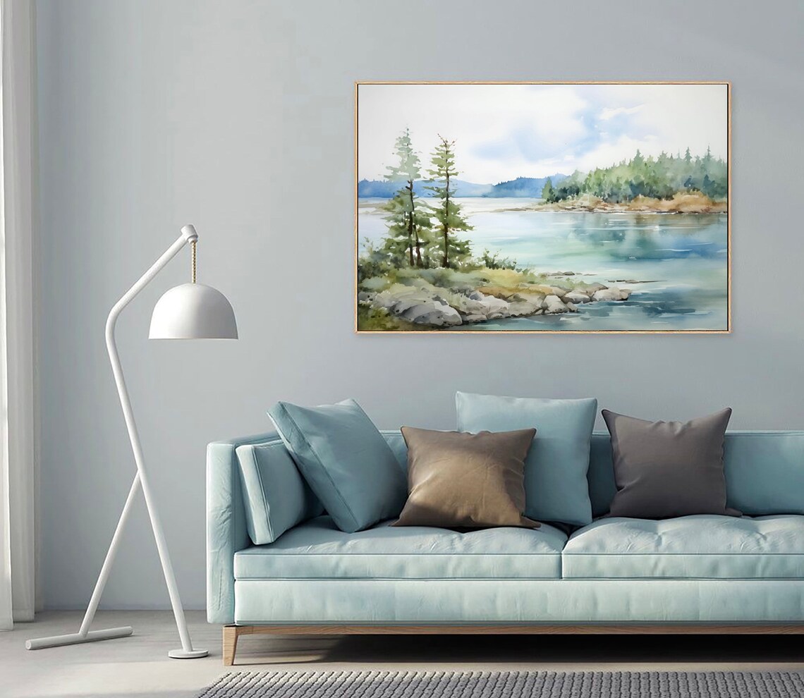 Moosehead Lake Alabama Forest Lake Pines Watercolor Landscape Poster - Image 4