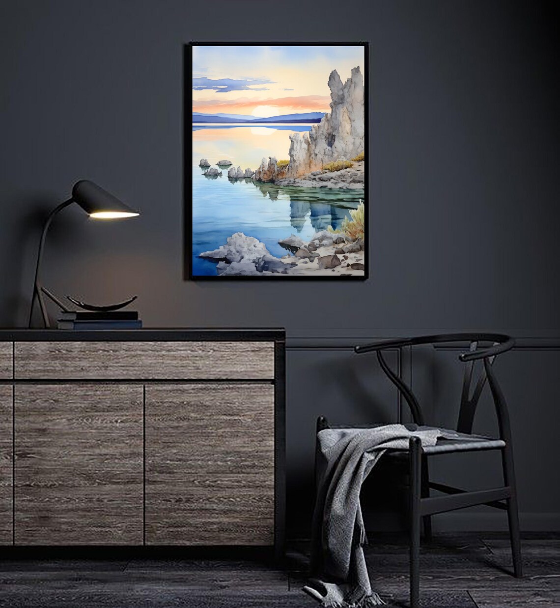 Mono Lake California Tufa Towers Sunrise Reflection Watercolor Poster - Image 3