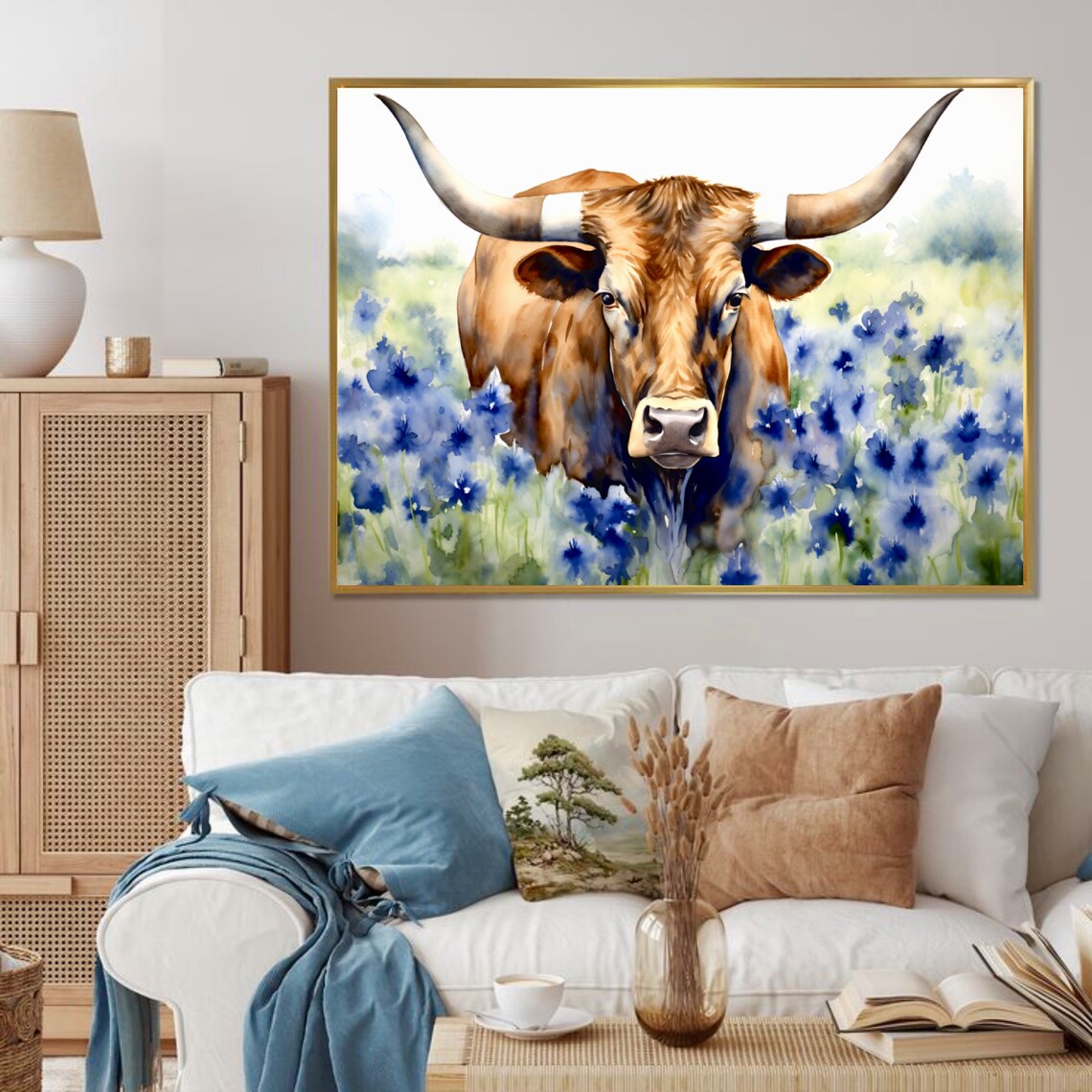 Texas Longhorn Cow Watercolor Art Print, Austin - Image 4